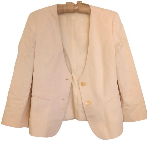 1980s Vintage Cream Sisley Italy Women's Blazer Size 48 EU - Picture 2 of 5